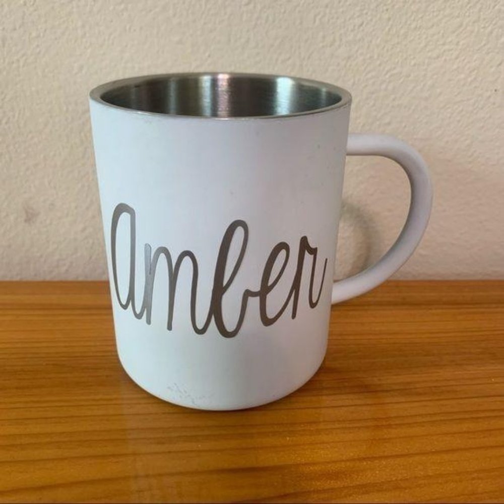 White Coated Stainless Steel Coffee Mug Amber